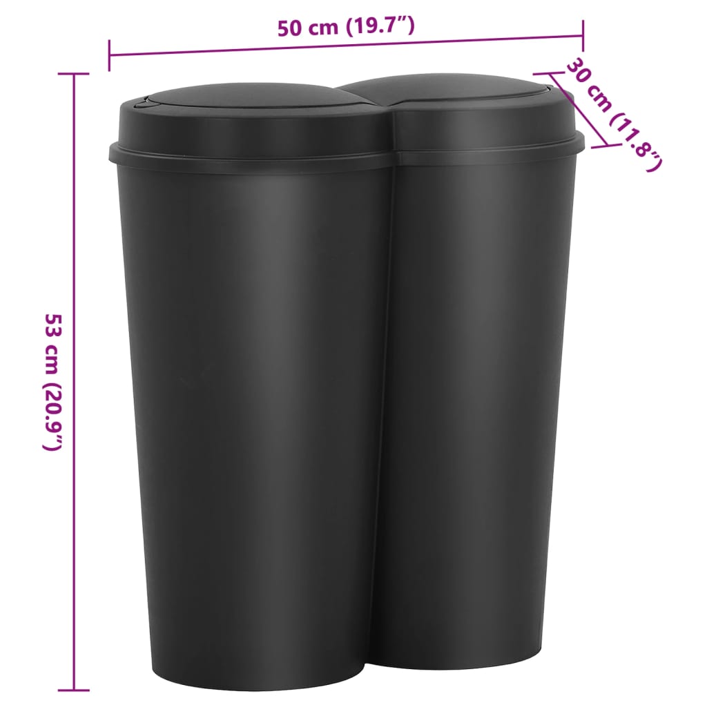 vidaXL Duo Bin Trash Can Black 50 L