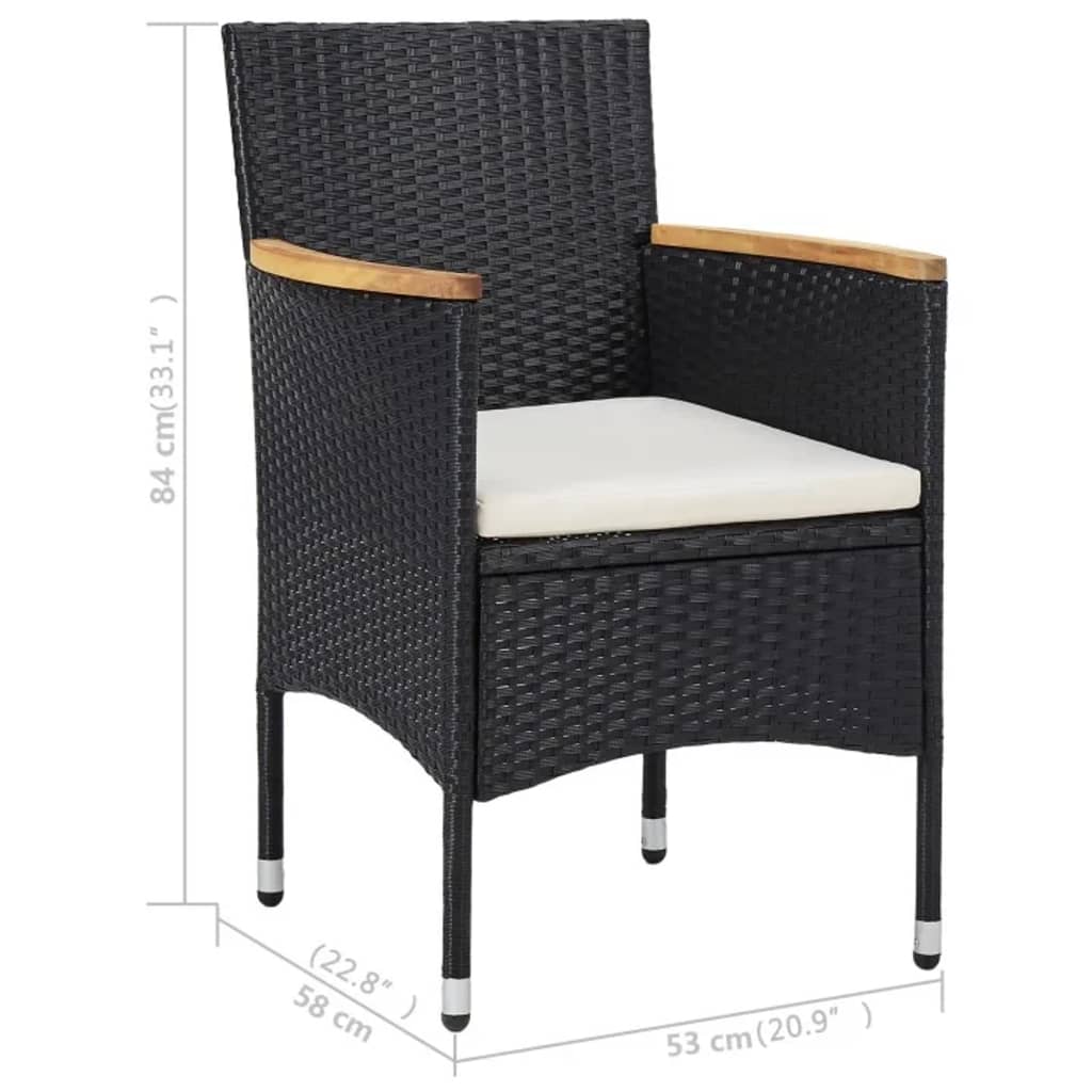 vidaXL 3 Piece Garden Dining Set Poly Rattan and Solid Wood Black