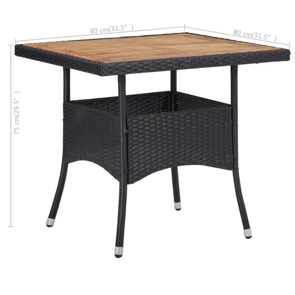vidaXL 3 Piece Garden Dining Set Poly Rattan and Solid Wood Black