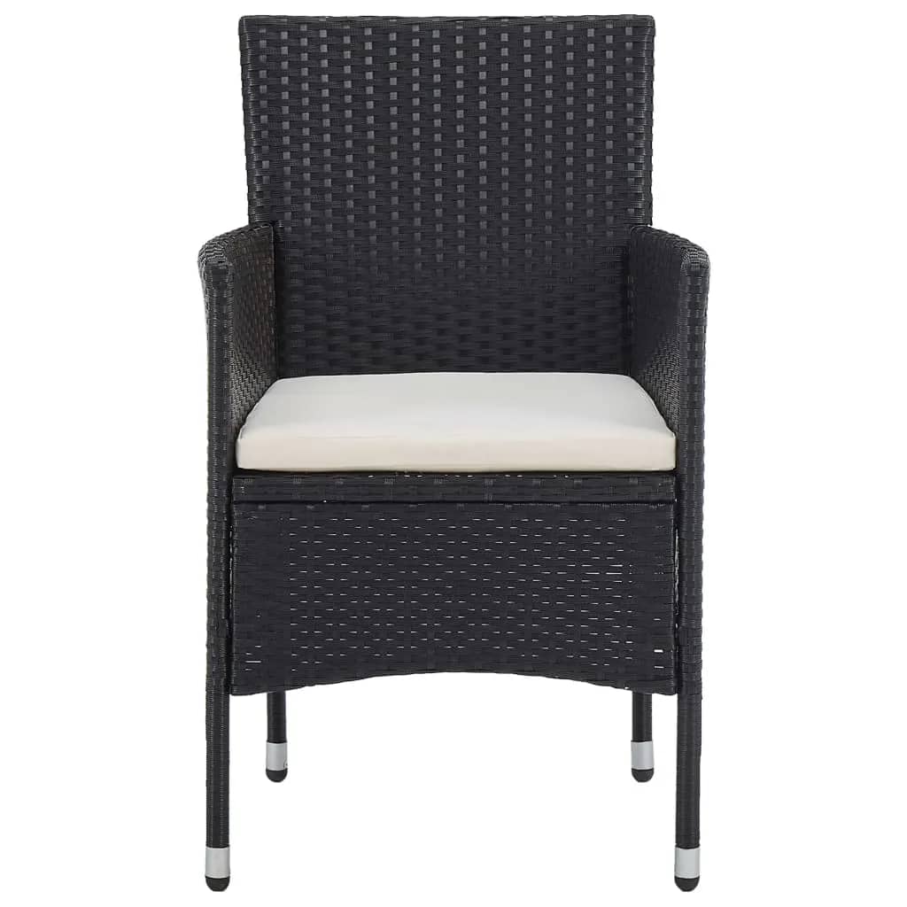 vidaXL 3 Piece Garden Dining Set Poly Rattan and Tempered Glass Black