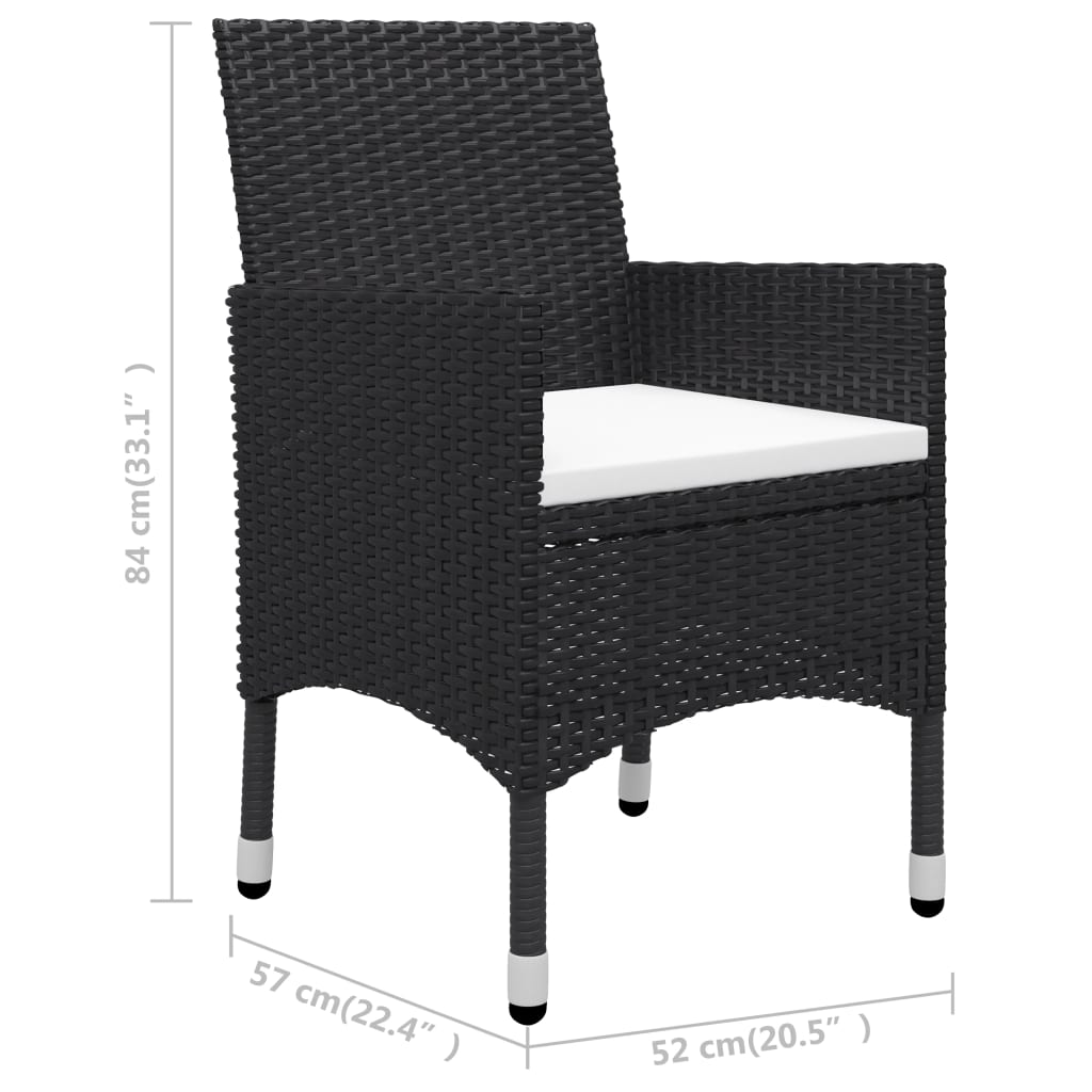 vidaXL 3 Piece Garden Dining Set Poly Rattan and Tempered Glass Black