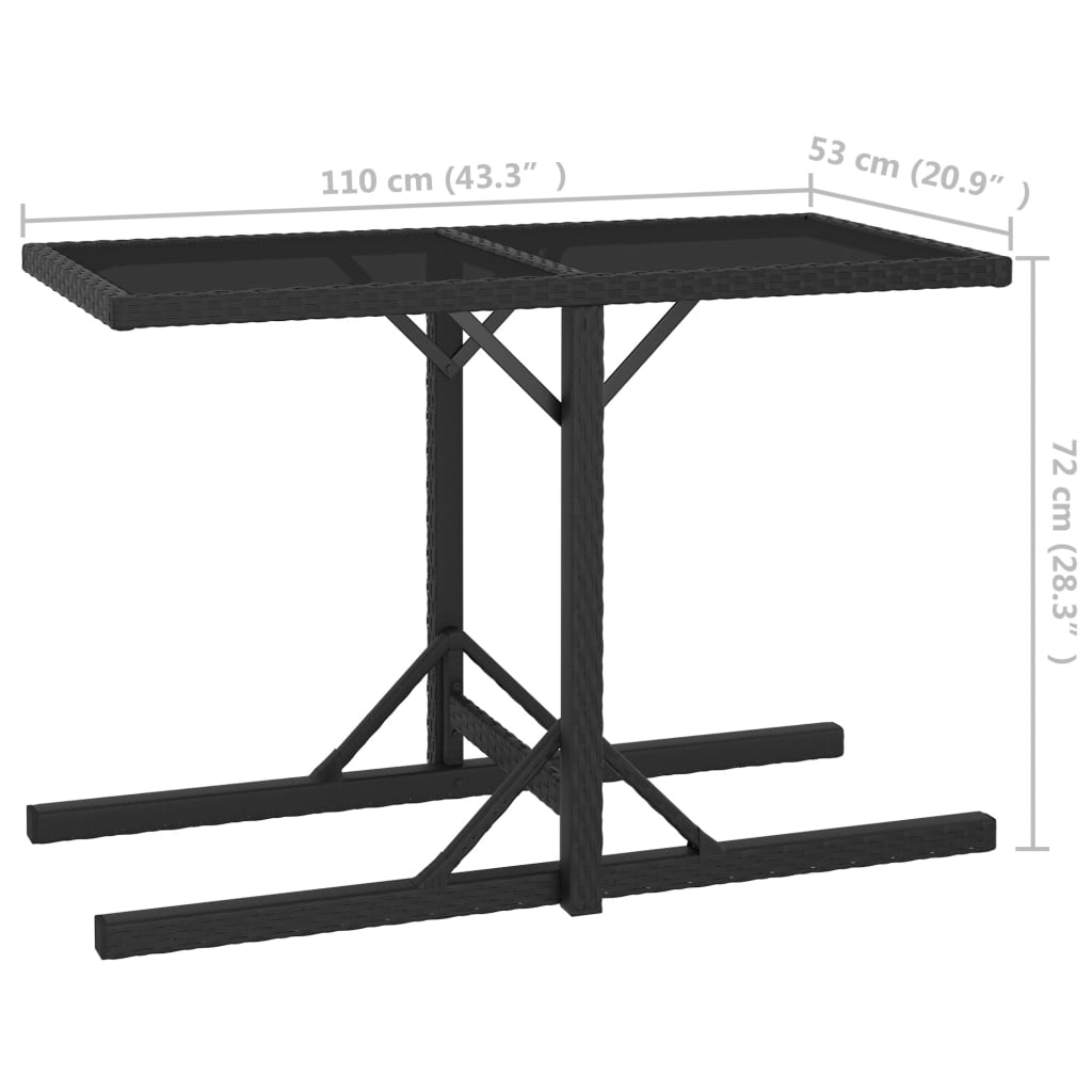 vidaXL 3 Piece Garden Dining Set Poly Rattan and Tempered Glass Black