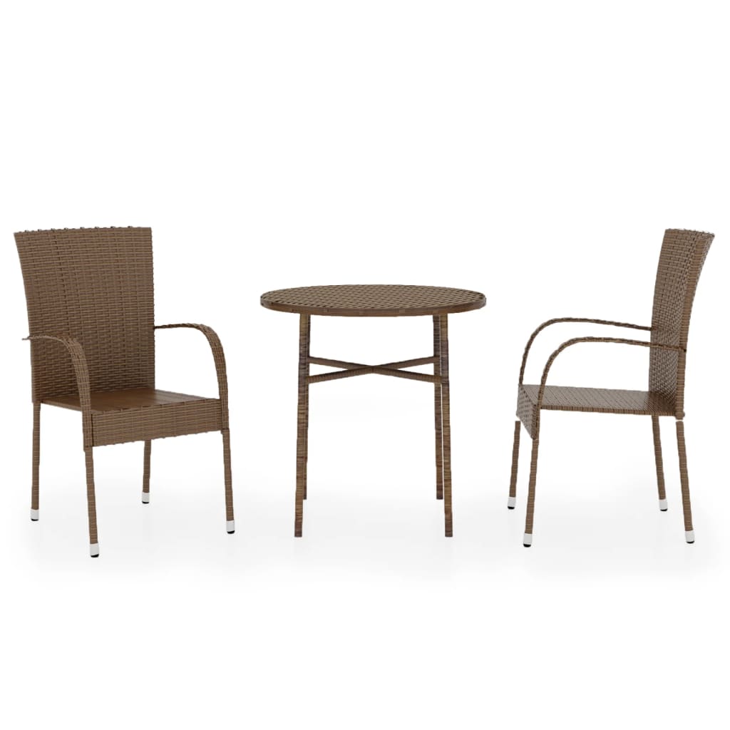 vidaXL 3 Piece Garden Dining Set Poly Rattan Brown