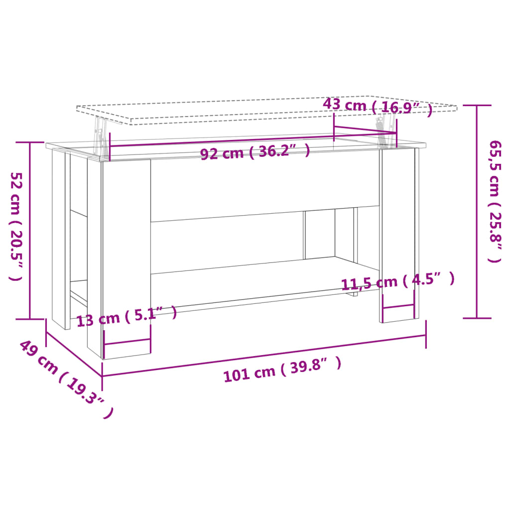 vidaXL Coffee Table Sonoma Oak 101x49x52 cm Engineered Wood