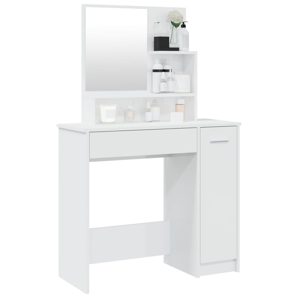 vidaXL Dressing Table with Mirror High Gloss White 86.5x35x136 cm