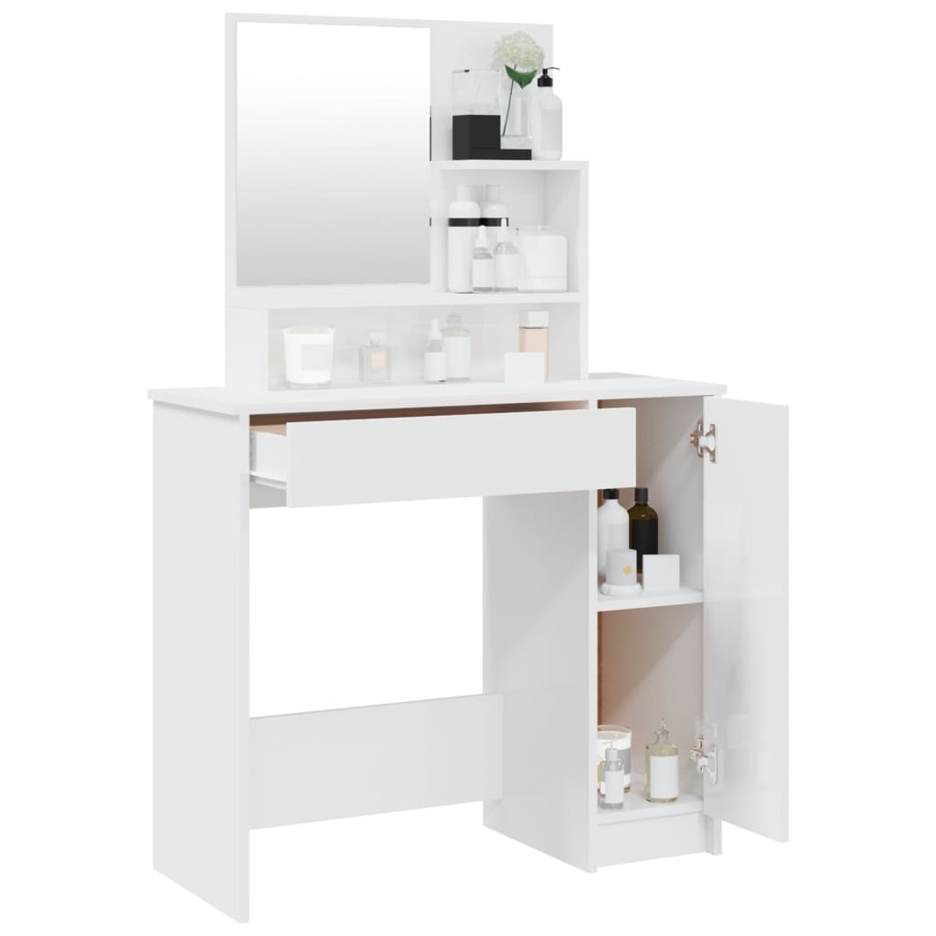 vidaXL Dressing Table with Mirror High Gloss White 86.5x35x136 cm