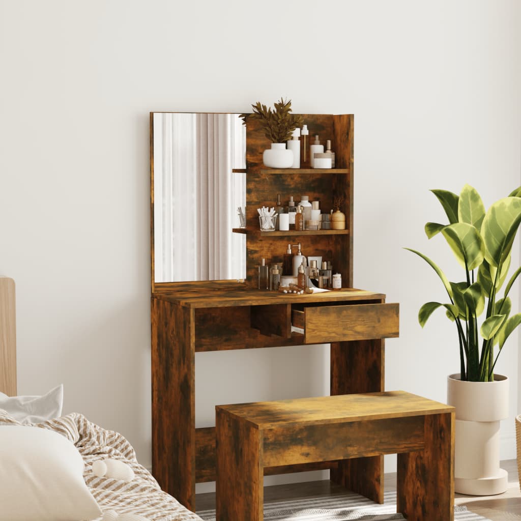 vidaXL Dressing Table with Mirror Smoked Oak 74.5x40x141 cm