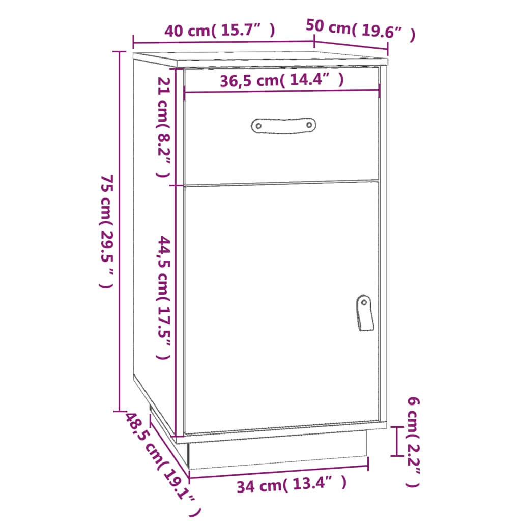 vidaXL Desk Cabinet White 40x50x75 cm Solid Wood Pine