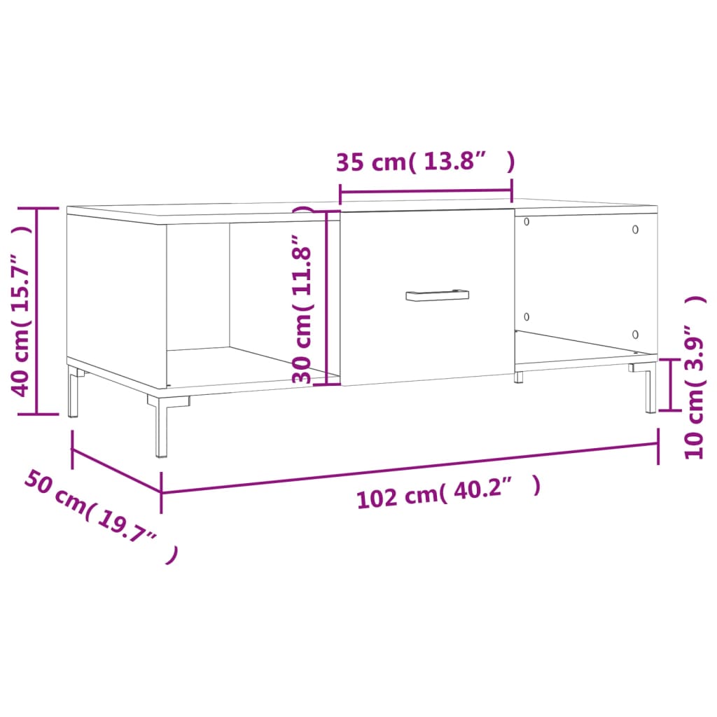 vidaXL Coffee Table Sonoma Oak 102x50x40 cm Engineered Wood