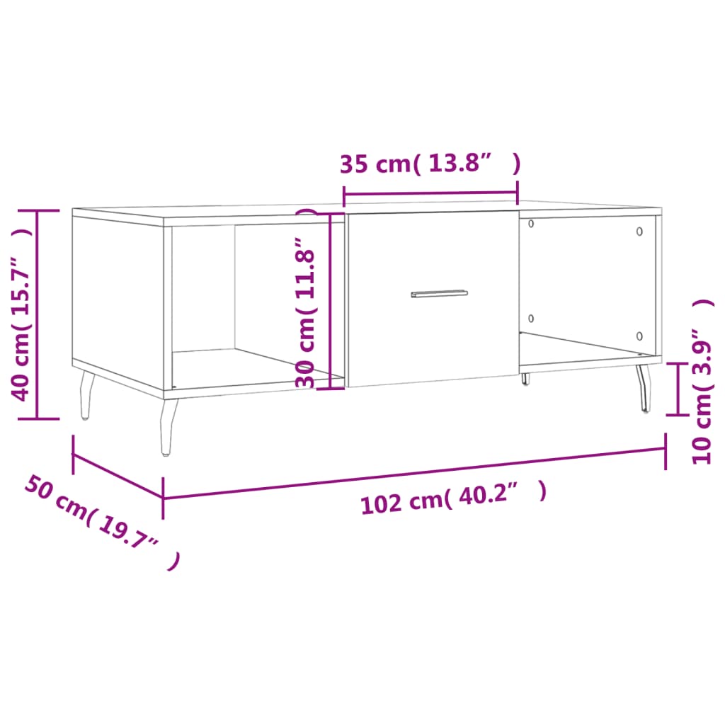 vidaXL Coffee Table Sonoma Oak 102x50x40 cm Engineered Wood