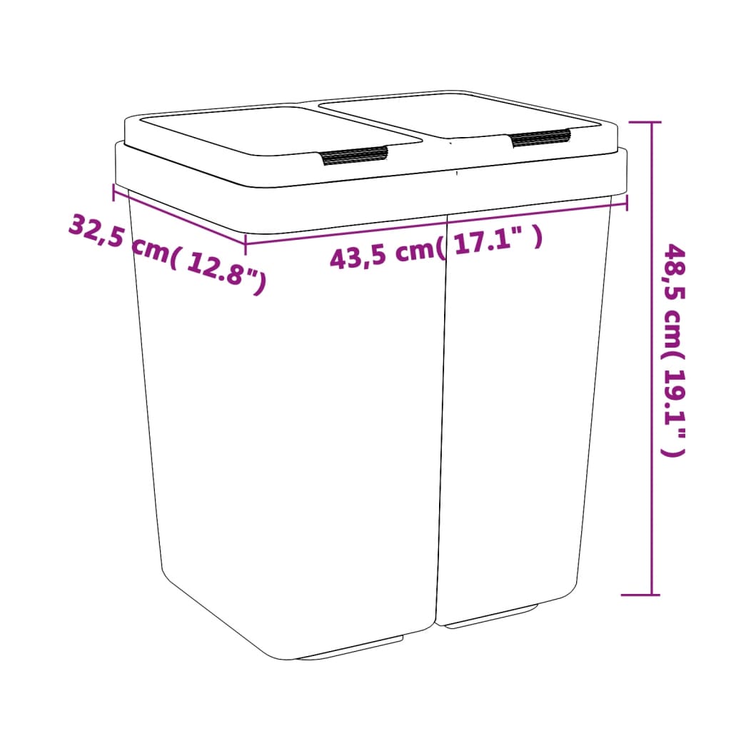 vidaXL Dual Bin White 2x25 L