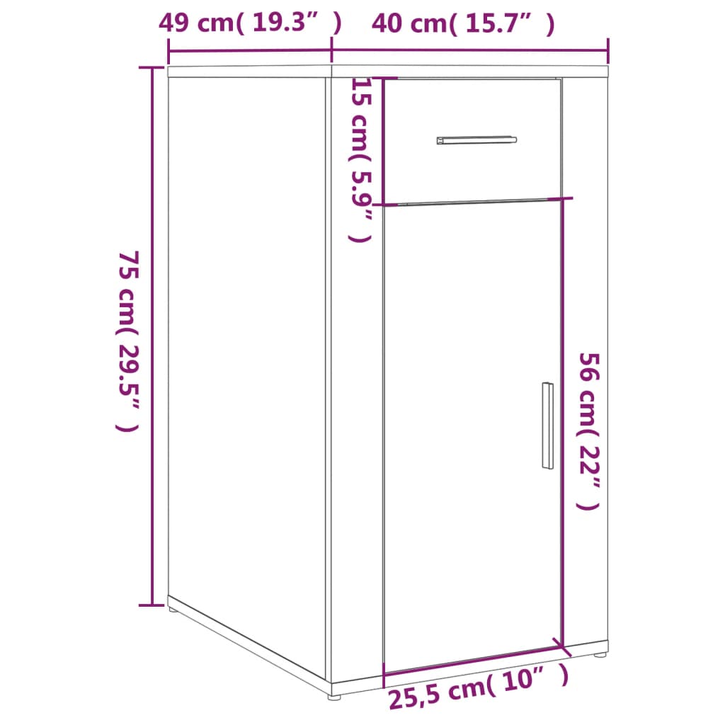 vidaXL Desk Cabinet Smoked Oak 40x49x75 cm Engineered Wood