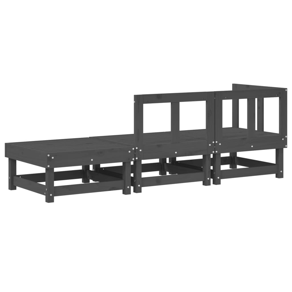 vidaXL 3 Piece Garden Lounge Set Grey Solid Wood Pine