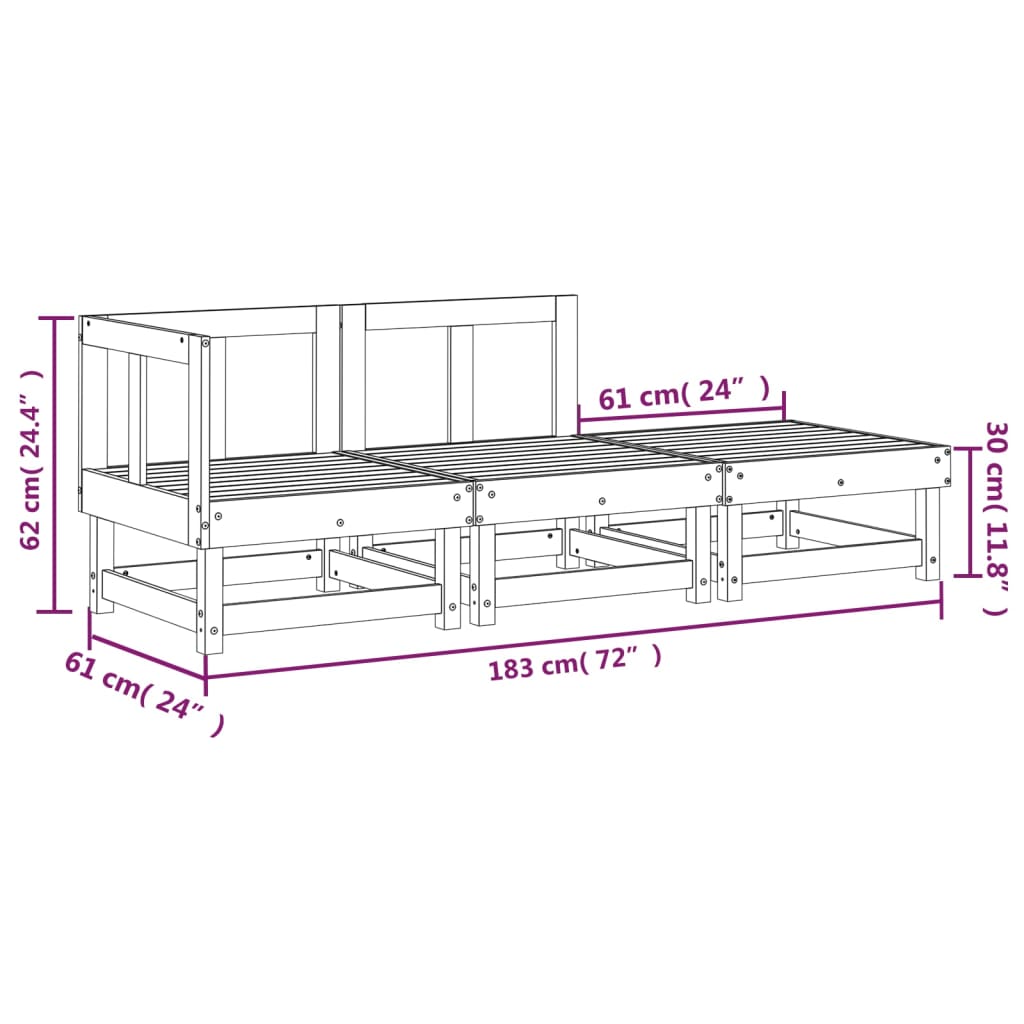 vidaXL 3 Piece Garden Lounge Set Grey Solid Wood Pine