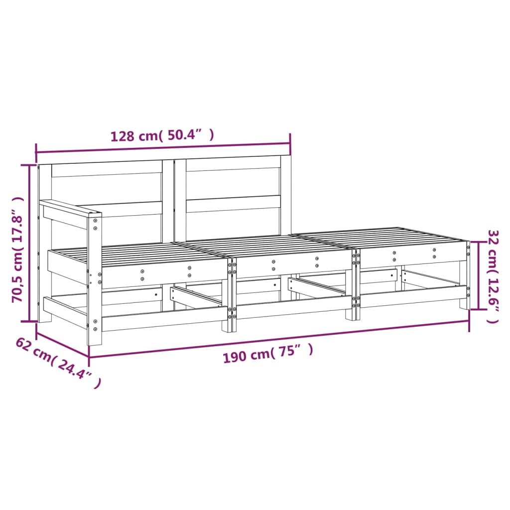 vidaXL 3 Piece Garden Lounge Set Impregnated Wood Pine