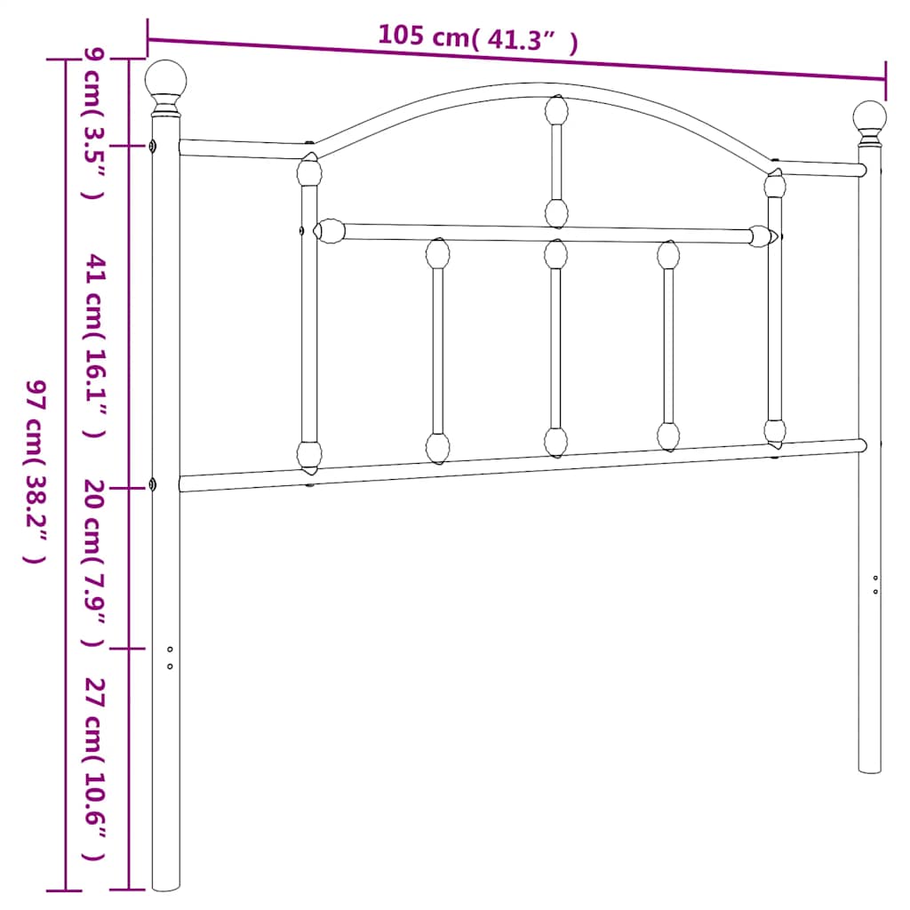 vidaXL Metal Headboard Black 100 cm