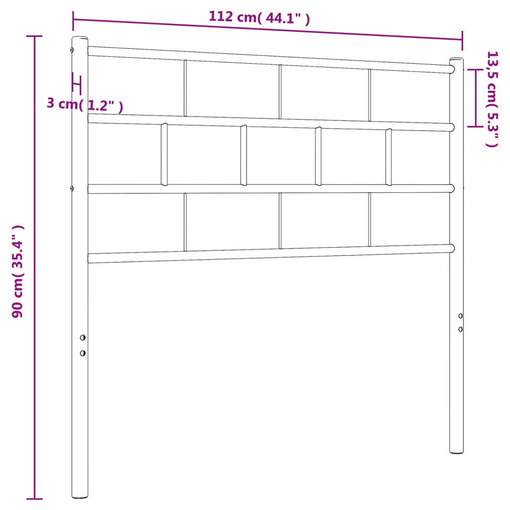 vidaXL Metal Headboard Black 107 cm