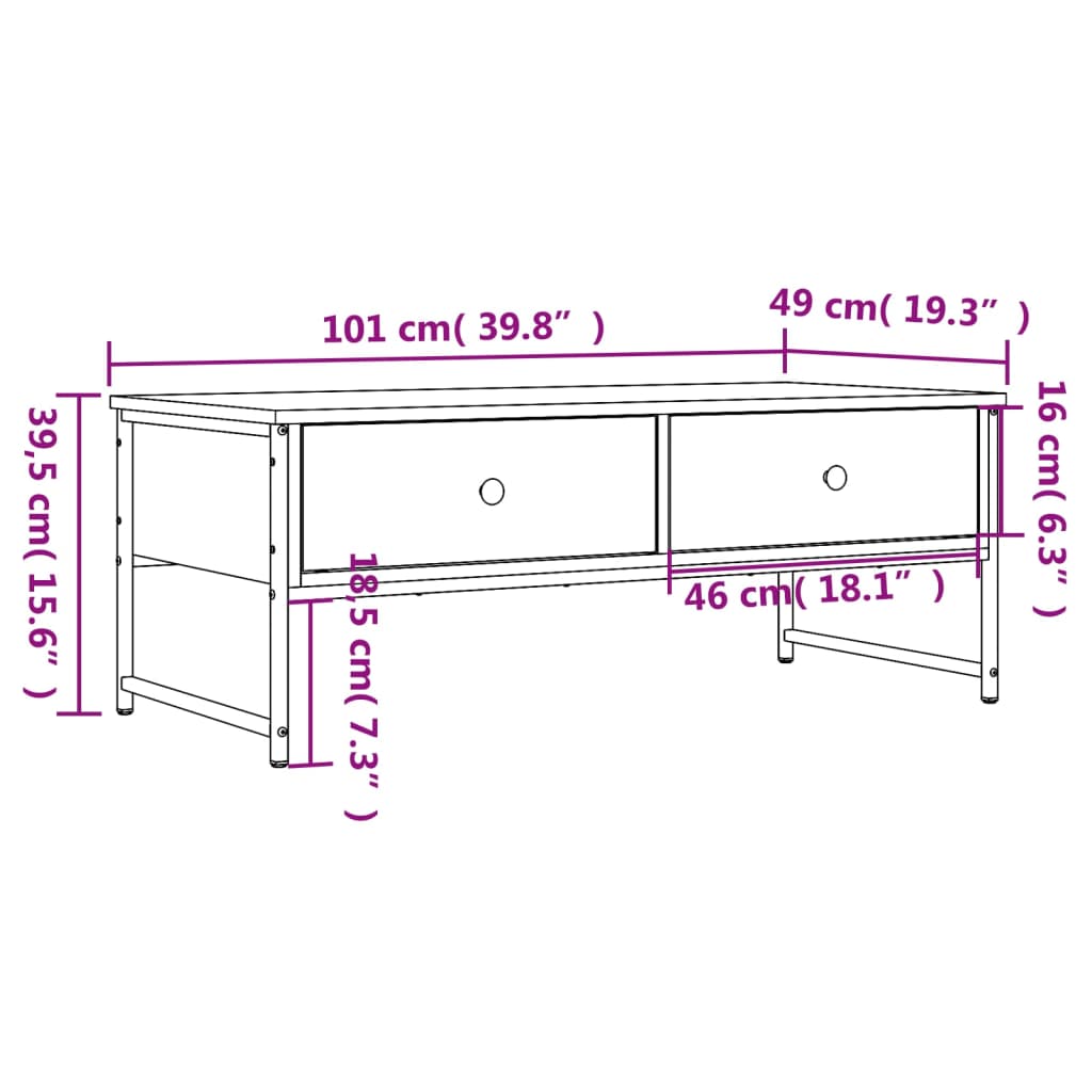 vidaXL Coffee Table Sonoma Oak 101x49x39.5 cm Engineered Wood
