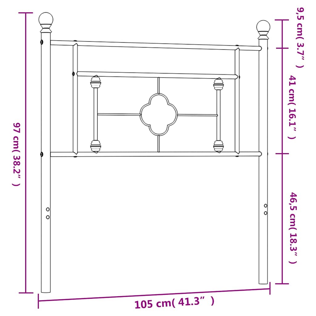 vidaXL Metal Headboard Black 100 cm