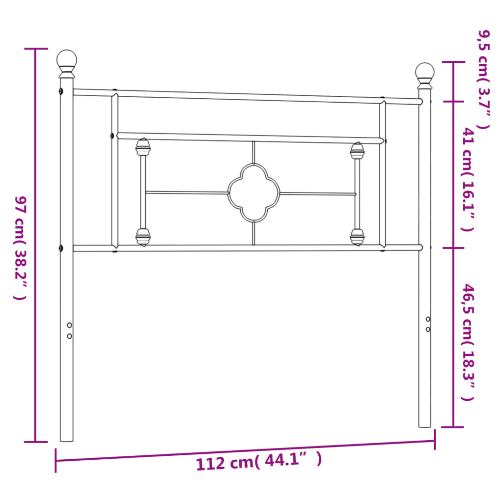 vidaXL Metal Headboard Black 107 cm