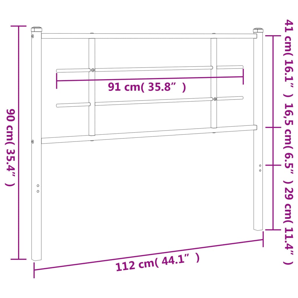 vidaXL Metal Headboard Black 107 cm