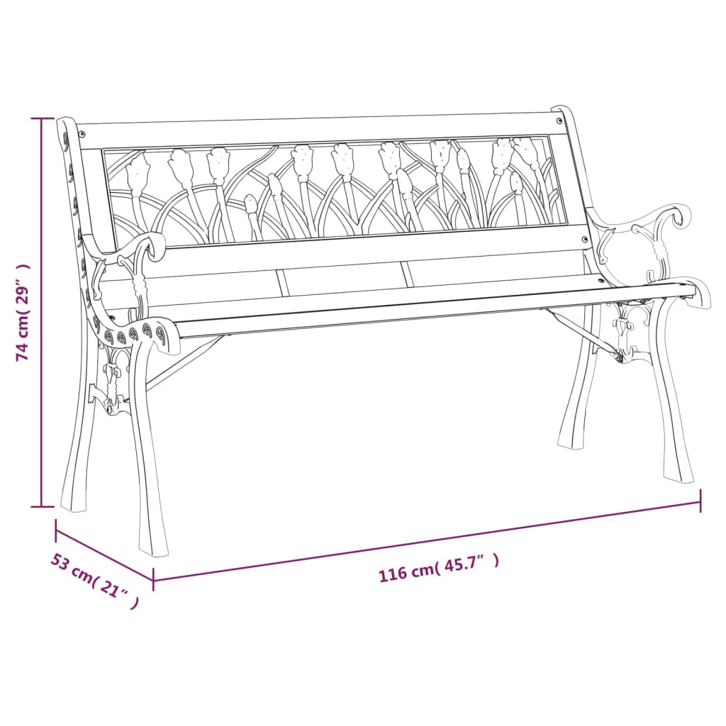 vidaXL Garden Bench 116 cm Solid Wood Fir and Steel