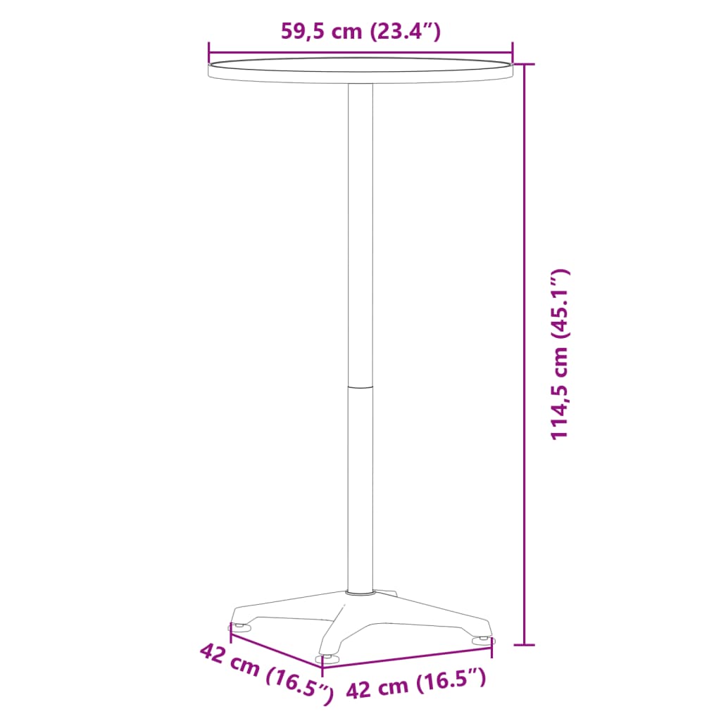 vidaXL Outdoor Bar Table Height Adjustable Ø59.5x70/114.5 cm Aluminium