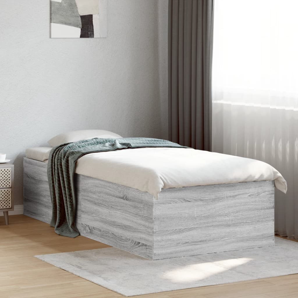 vidaXL Bed Frame without Mattress Grey Sonoma 90x190 cm Single