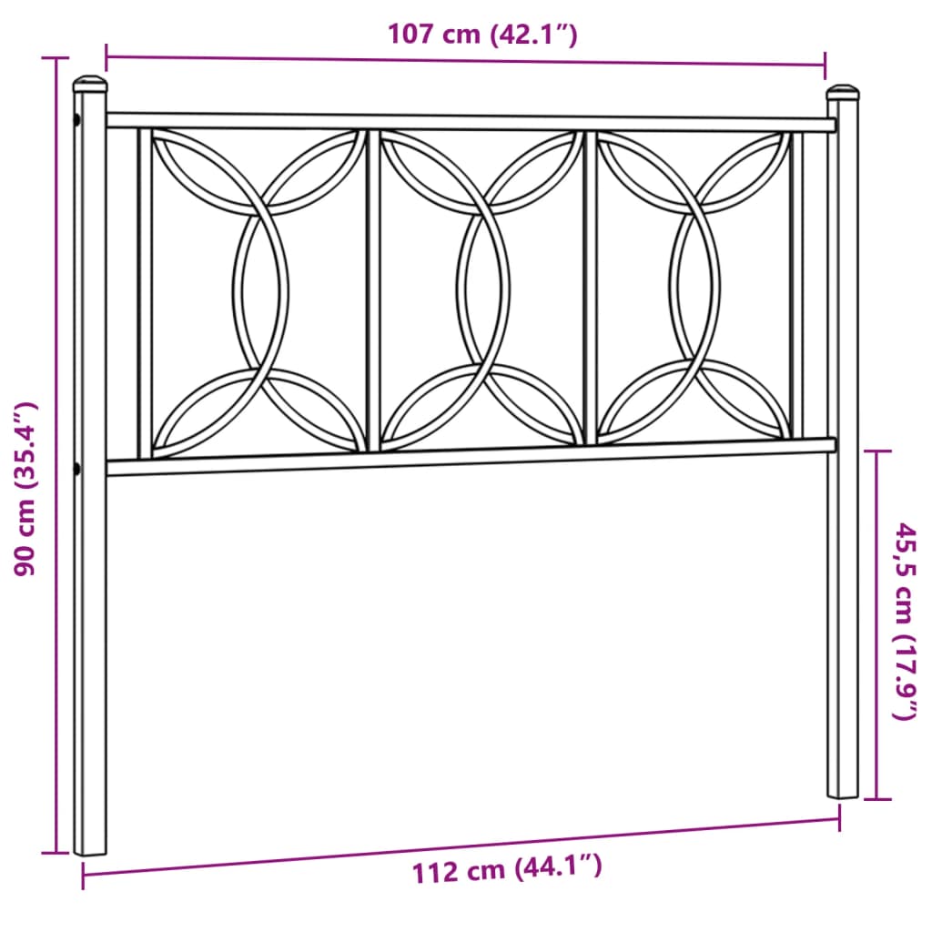 vidaXL Metal Headboard Black 107 cm