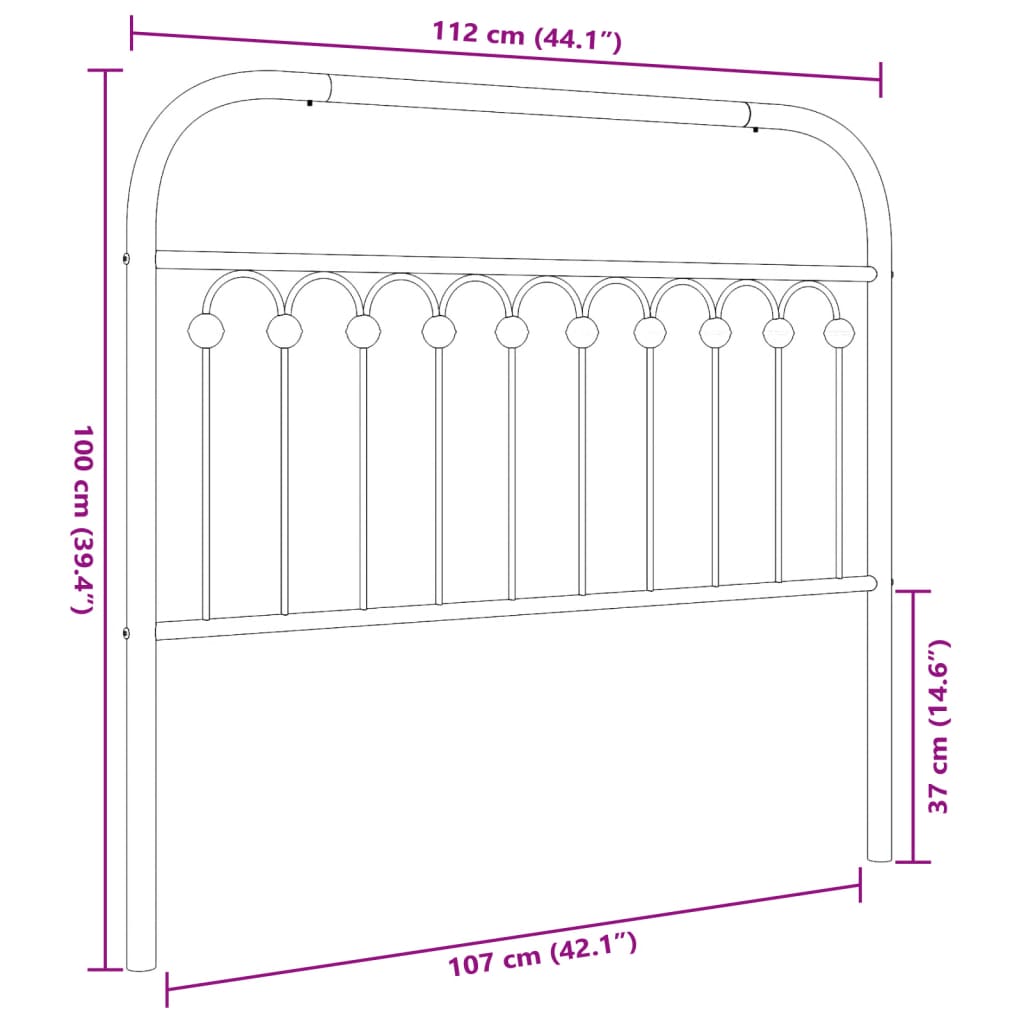 vidaXL Metal Headboard Black 107 cm