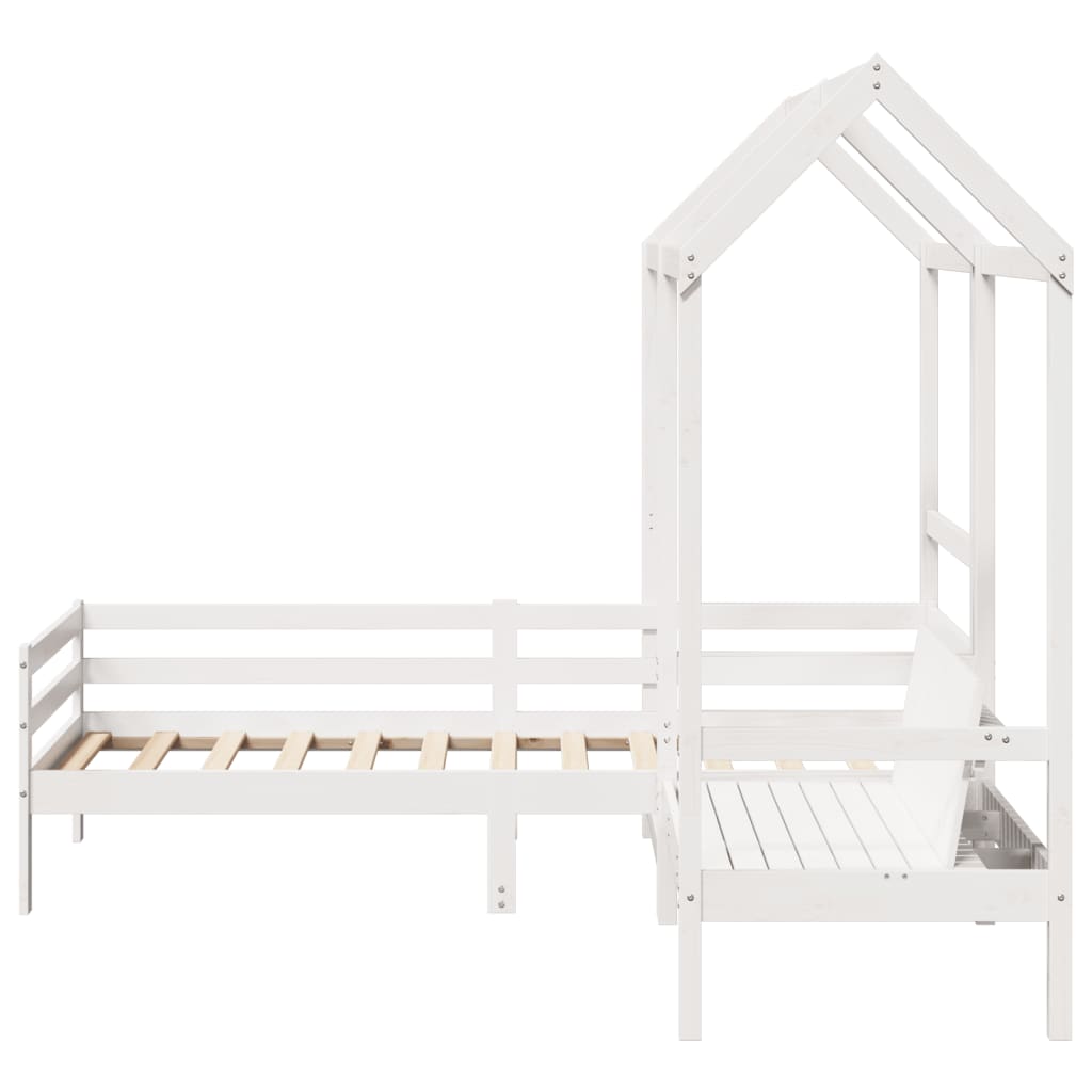 vidaXL Day Bed and Bench Set with Roof without Mattress White 90x200 cm
