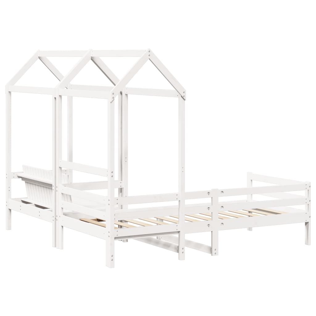vidaXL Day Bed and Bench Set with Roof without Mattress White 90x200 cm