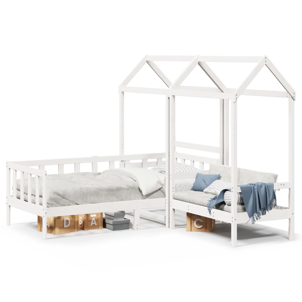 vidaXL Day Bed and Bench Set with Roof without Mattress White 90x200 cm