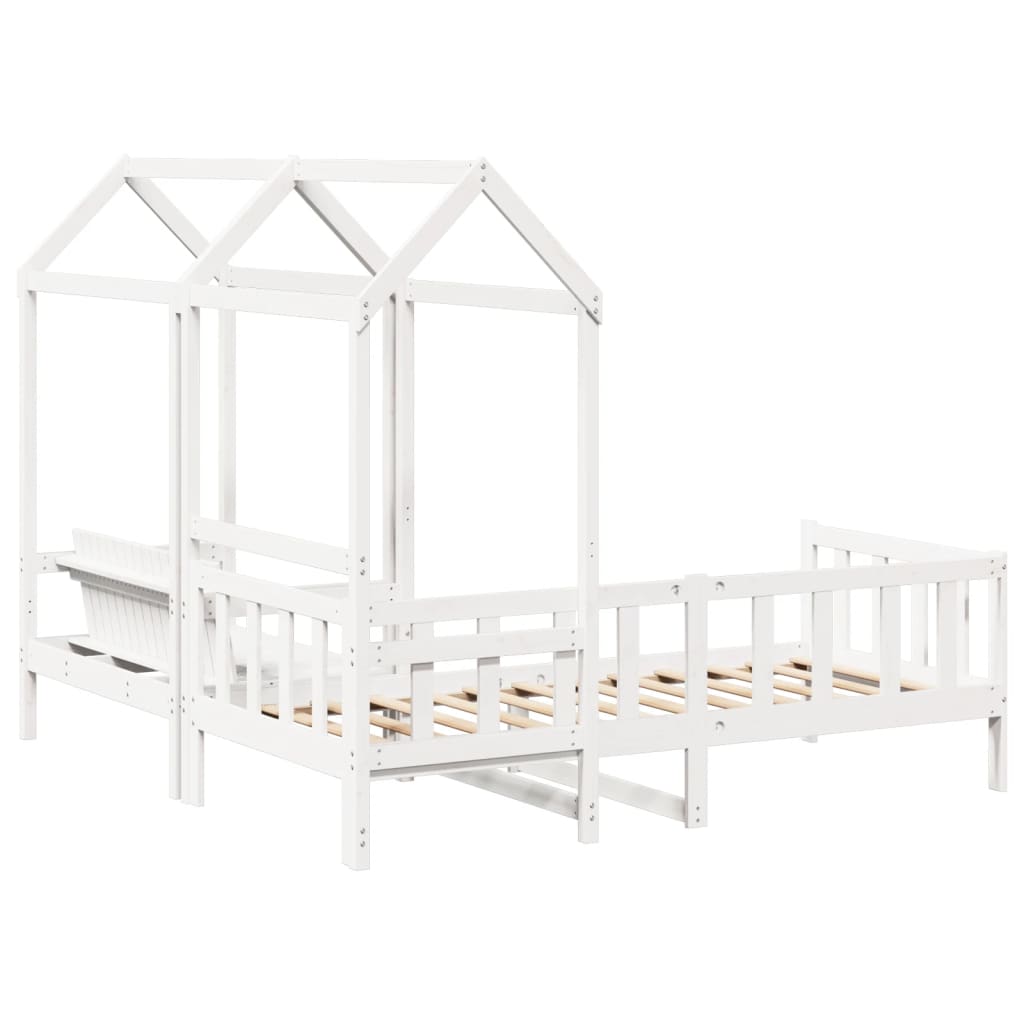 vidaXL Day Bed and Bench Set with Roof without Mattress White 90x190 cm Single