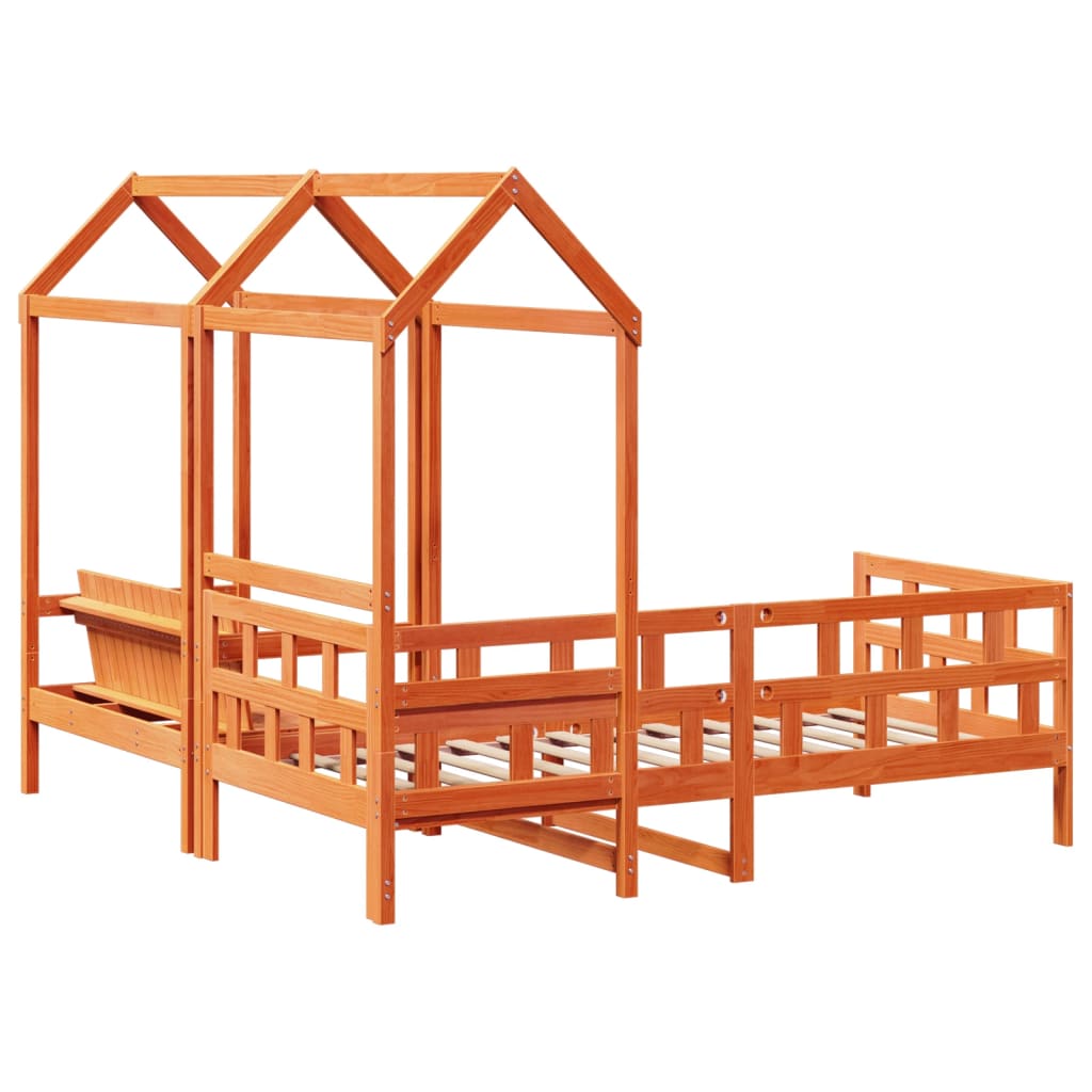 vidaXL Day Bed Set with Roof without Mattress Wax Brown 80x200 cm