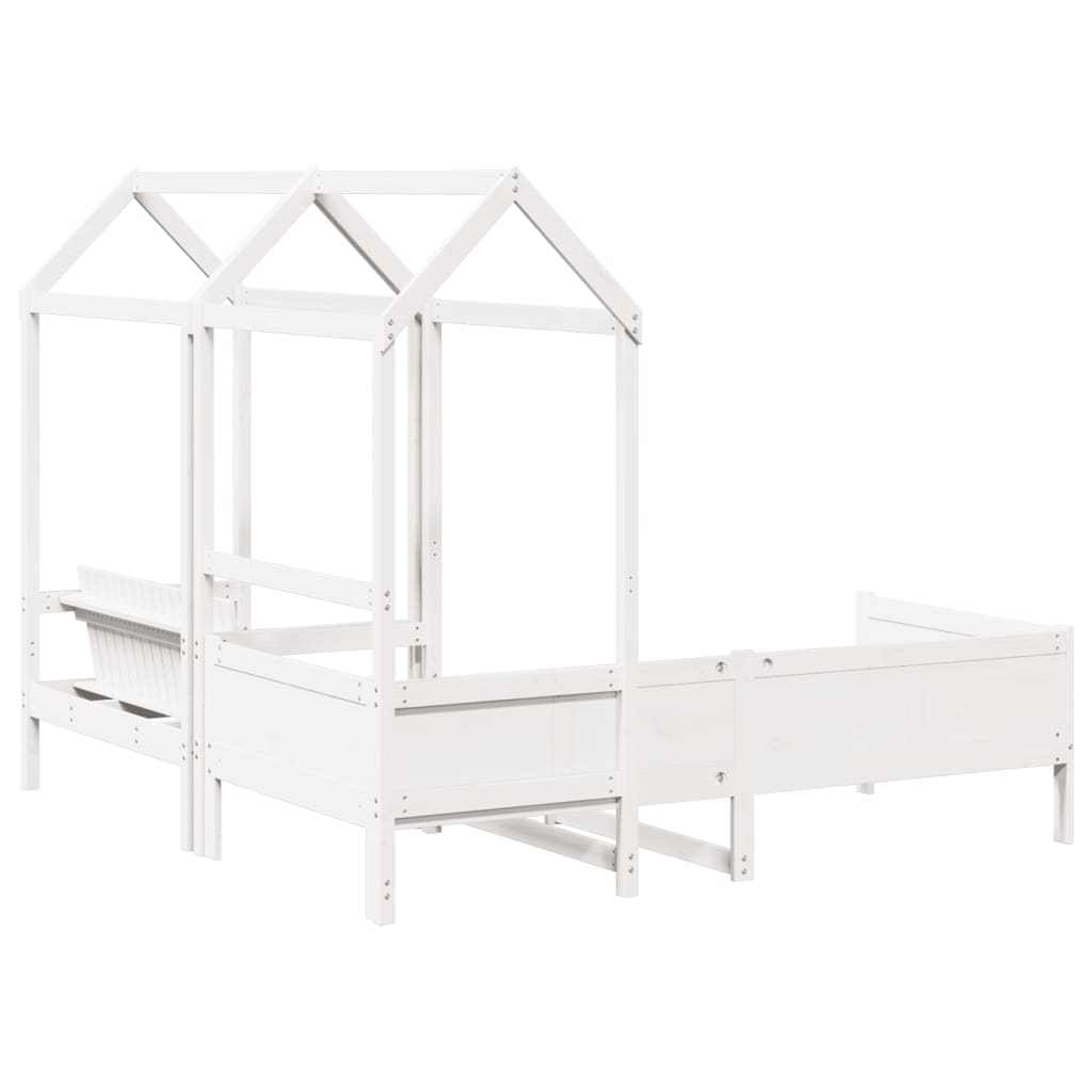 vidaXL Day Bed and Bench Set with Roof without Mattress White 90x190 cm Single