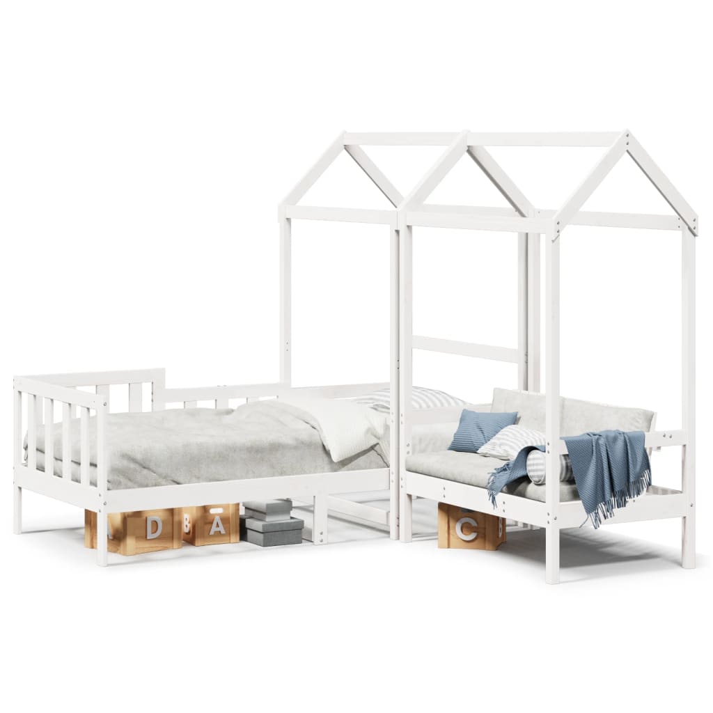 vidaXL Day Bed and Bench Set with Roof without Mattress White 90x190 cm Single