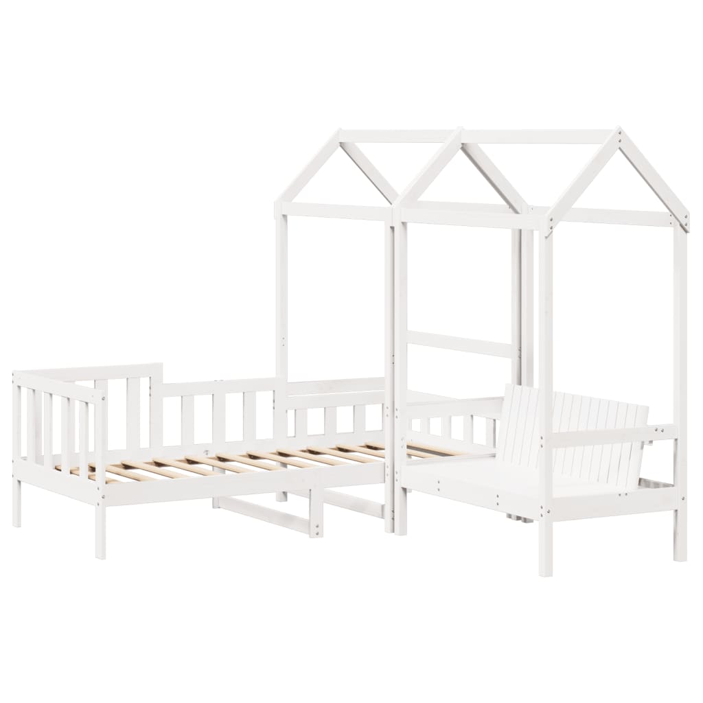 vidaXL Day Bed and Bench Set with Roof without Mattress White 90x190 cm Single