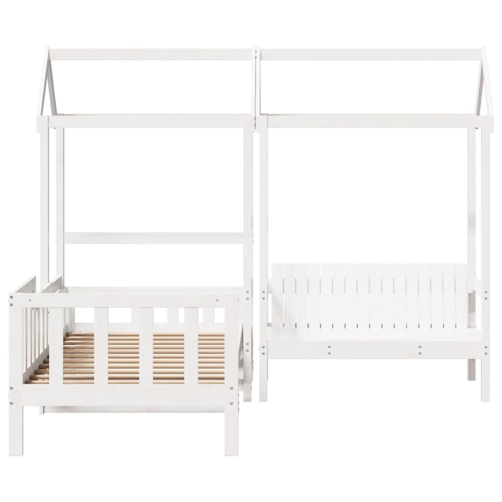 vidaXL Day Bed and Bench Set with Roof without Mattress White 90x190 cm Single