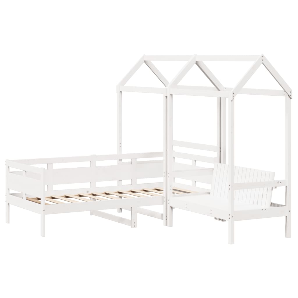 vidaXL Day Bed and Bench Set with Roof without Mattress White 90x200 cm