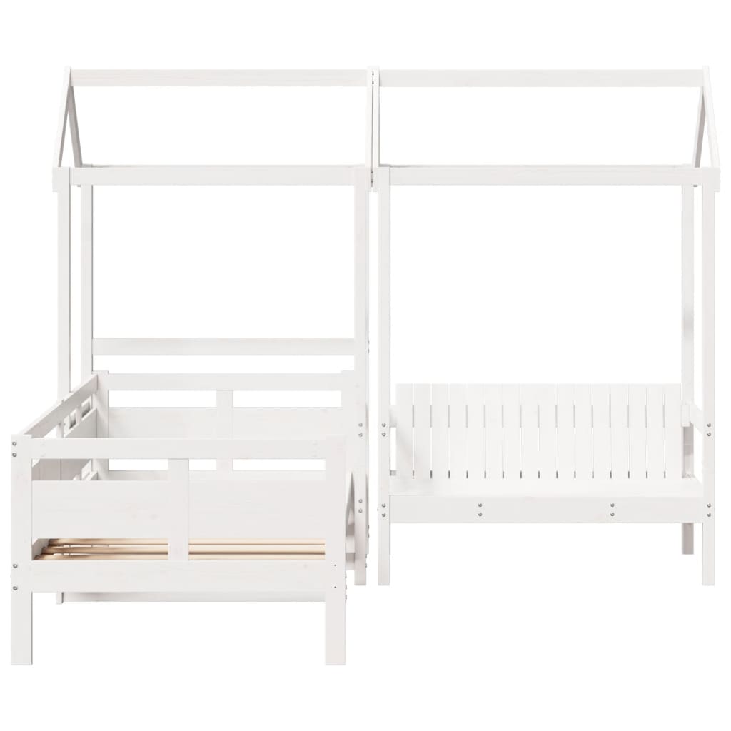 vidaXL Day Bed and Bench Set with Roof without Mattress White 90x200 cm
