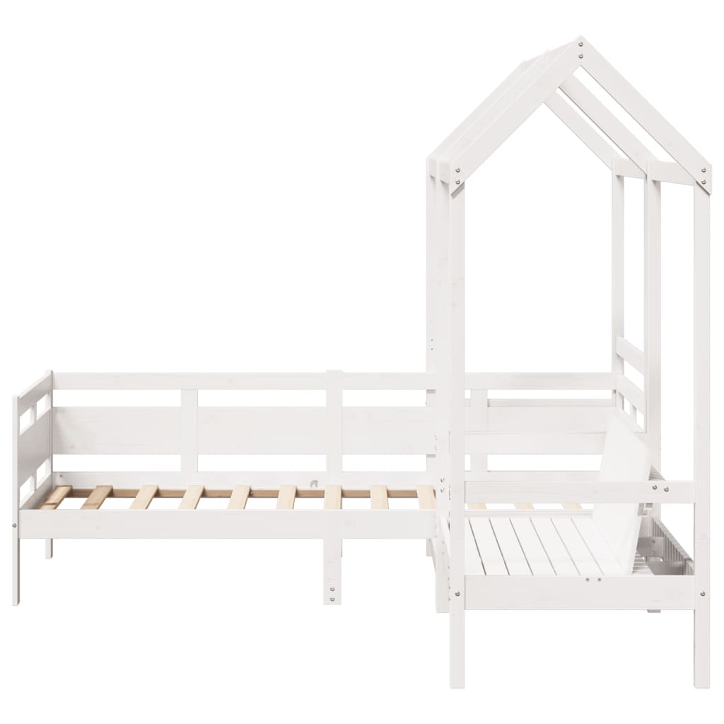 vidaXL Day Bed and Bench Set with Roof without Mattress White 90x200 cm
