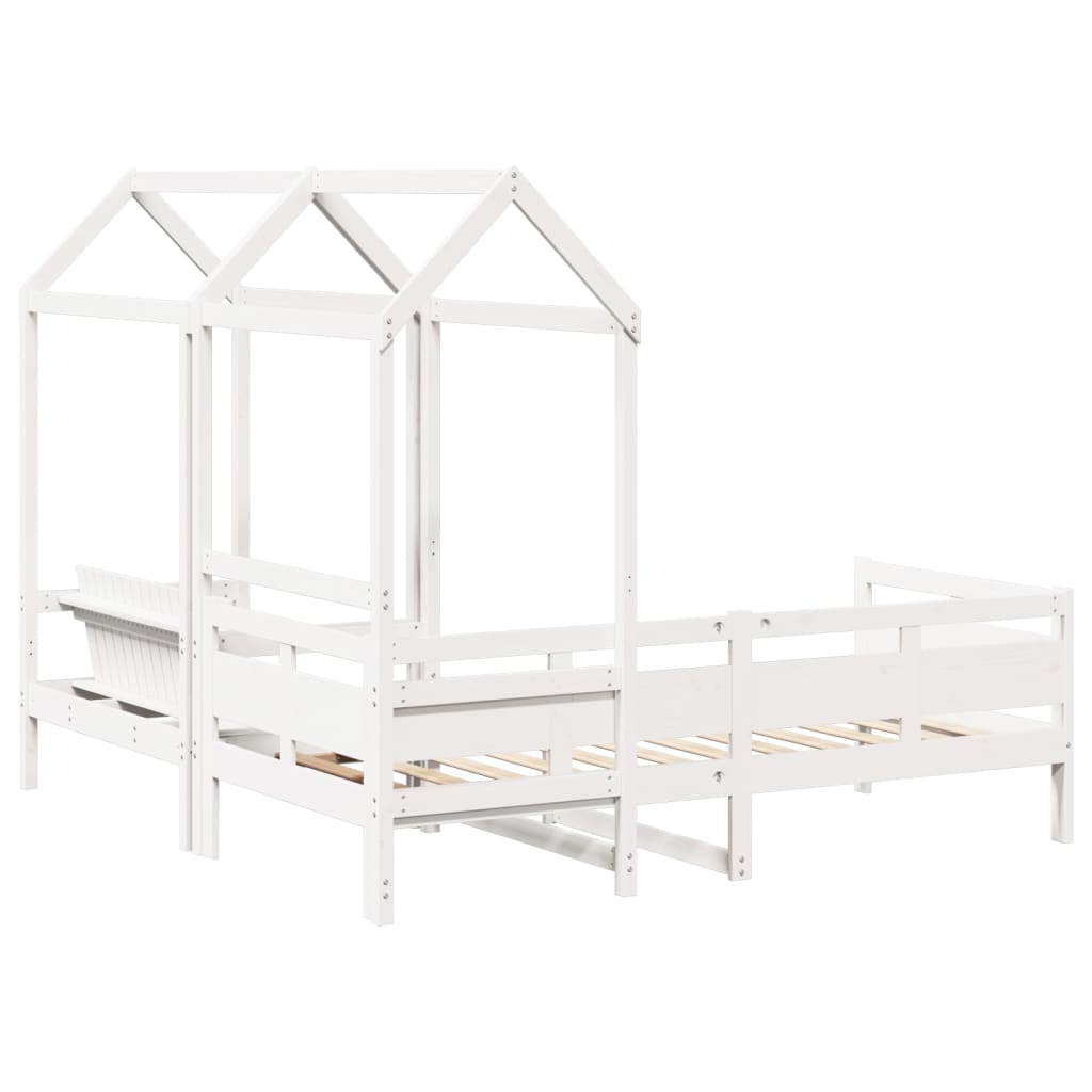 vidaXL Day Bed and Bench Set with Roof without Mattress White 90x200 cm