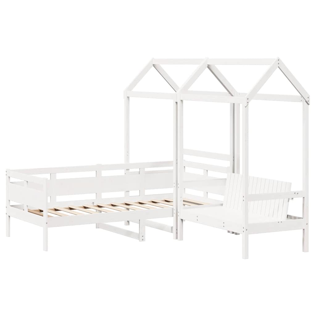 vidaXL Day Bed and Bench Set with Roof without Mattress White 90x190 cm Single