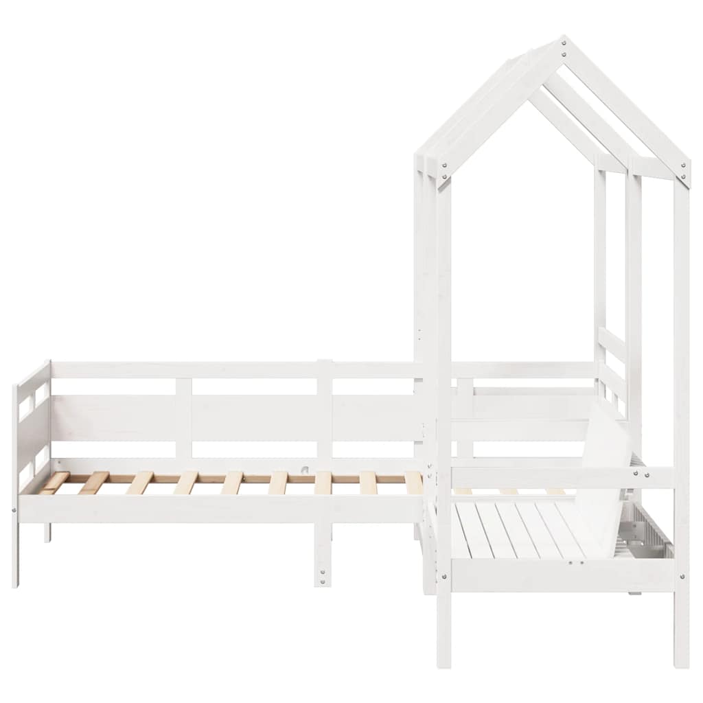 vidaXL Day Bed and Bench Set with Roof without Mattress White 90x190 cm Single