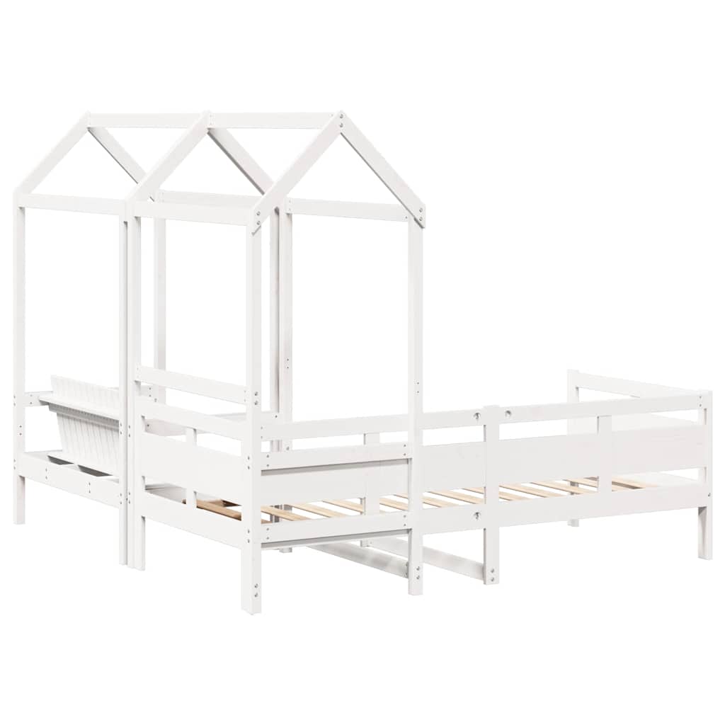 vidaXL Day Bed and Bench Set with Roof without Mattress White 90x190 cm Single