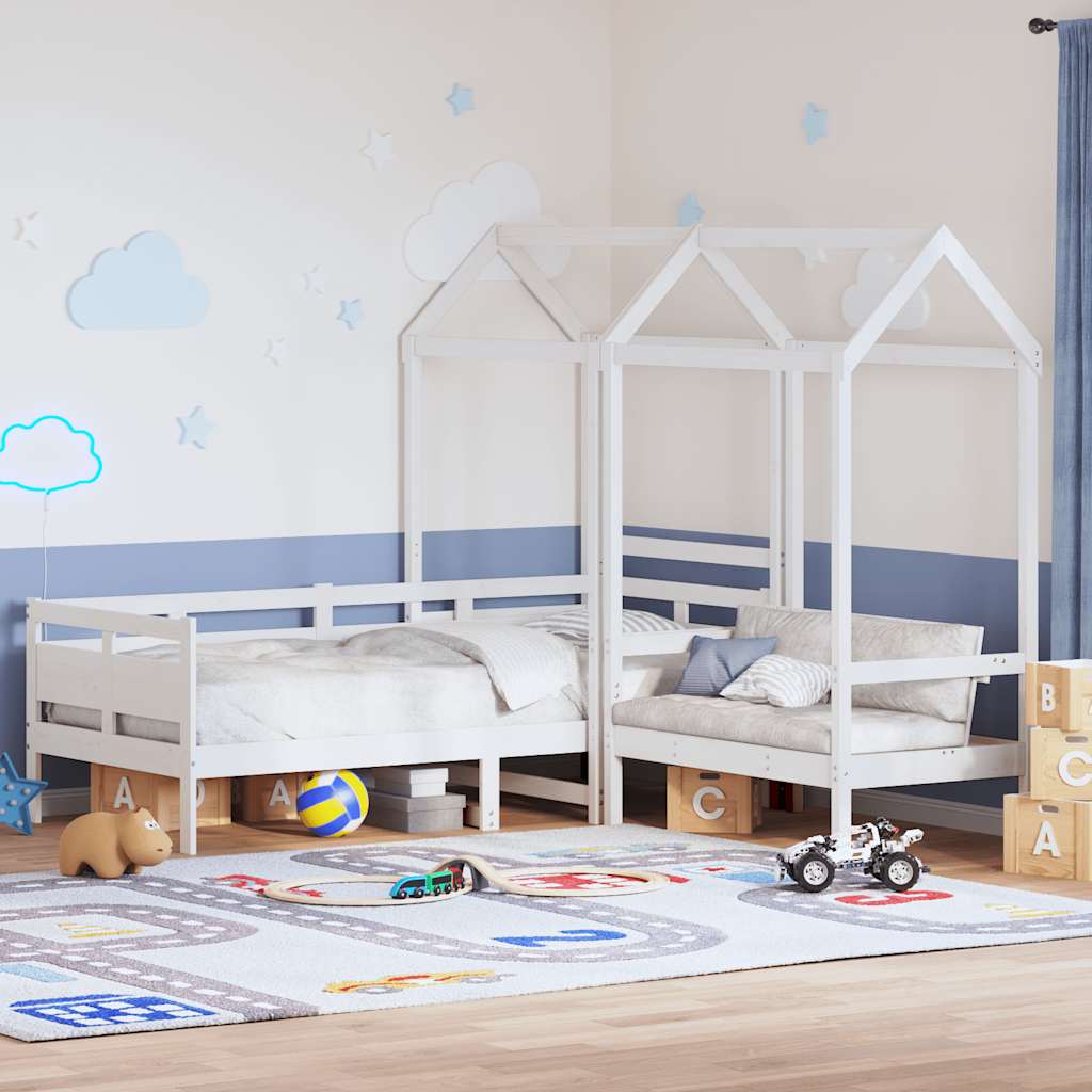 vidaXL Day Bed and Bench Set with Roof without Mattress White 90x190 cm Single