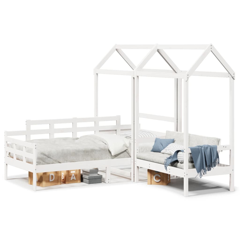 vidaXL Day Bed and Bench Set with Roof without Mattress White 90x190 cm Single
