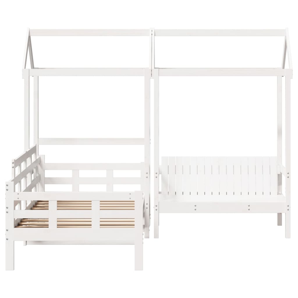 vidaXL Day Bed and Bench Set with Roof without Mattress White 90x190 cm Single