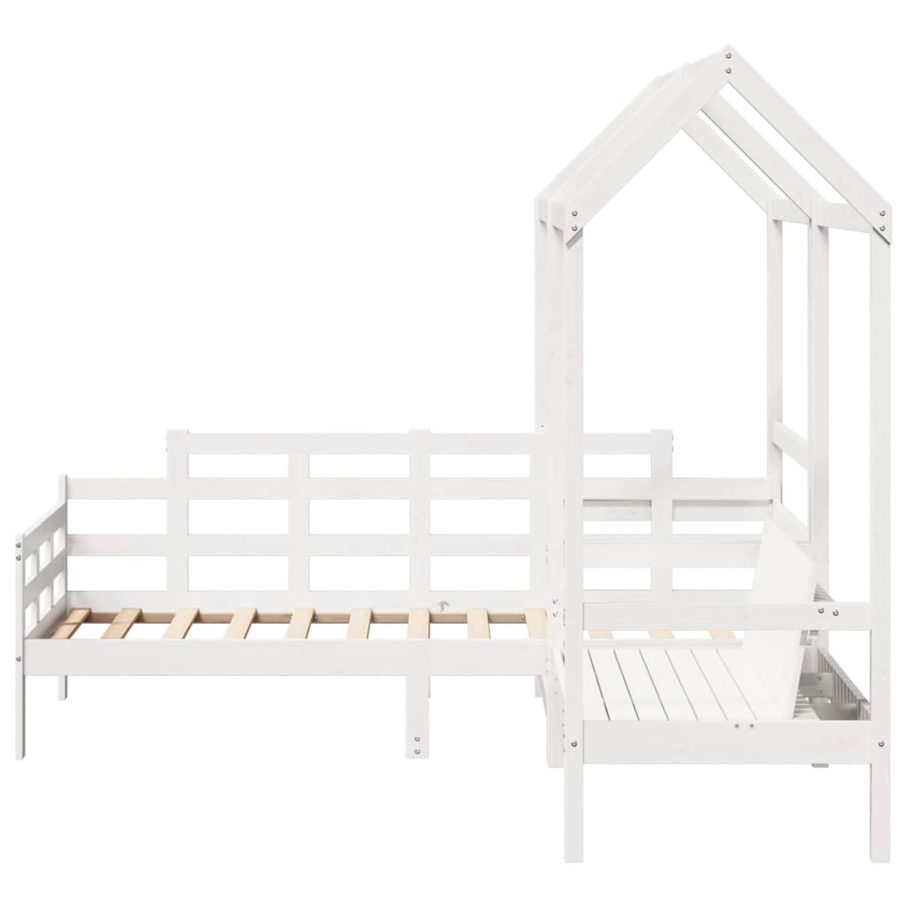 vidaXL Day Bed and Bench Set with Roof without Mattress White 90x190 cm Single